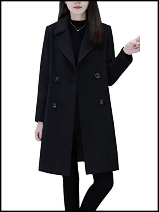 Jackets & Blazers - Women's Wool Blend Double Breasted Mid-Long Pea Coat Knee Length Winter